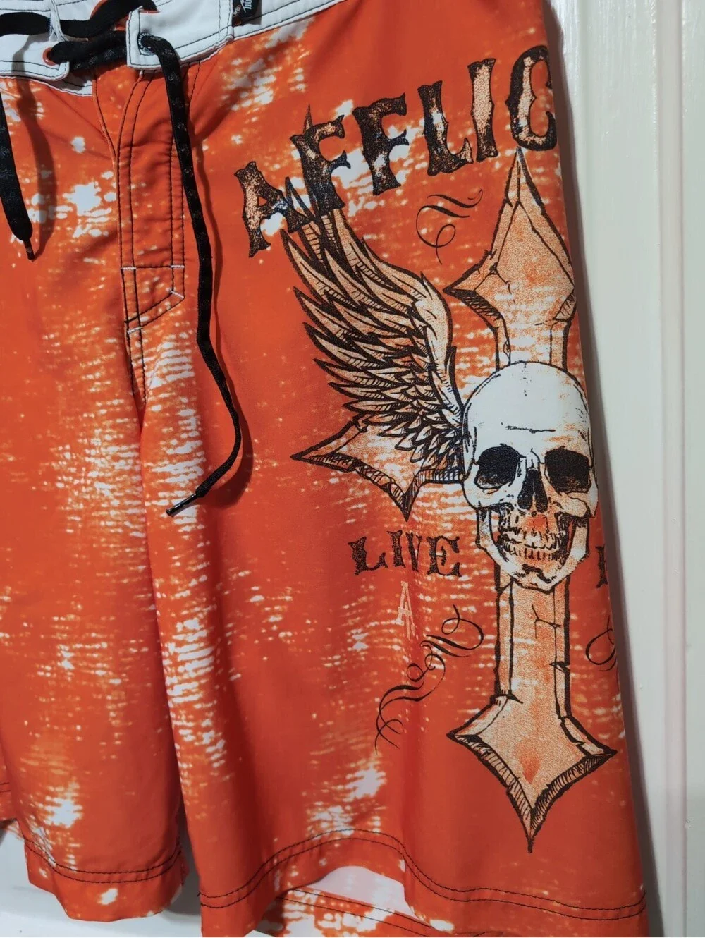 Afflication Board Shorts Orange/Black Skull & Cross Men's 34(1599)F